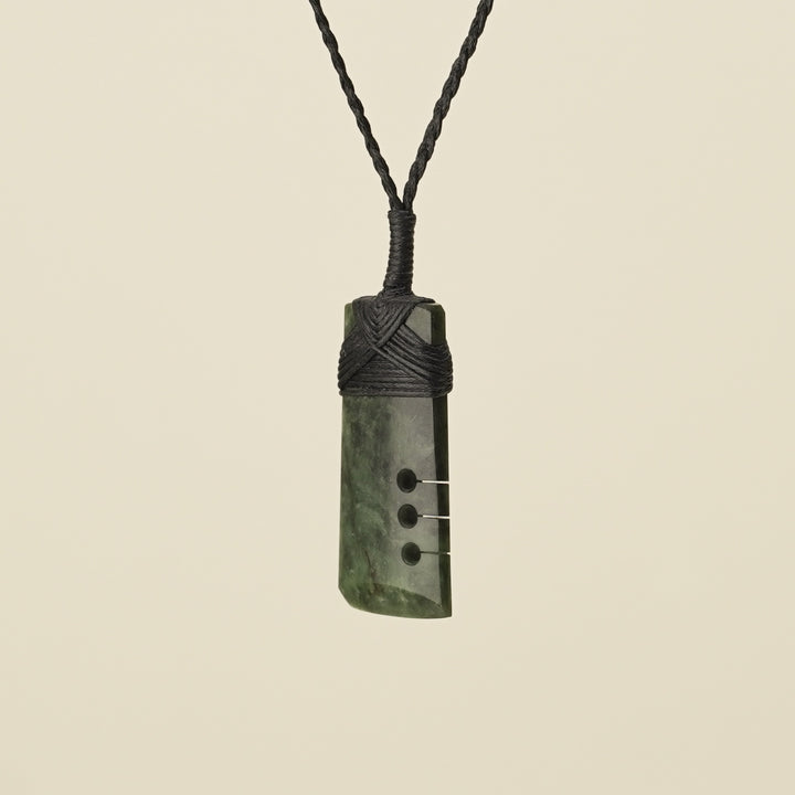 Notched Toki Hapopo Small Pounamu Pendant Black Binding