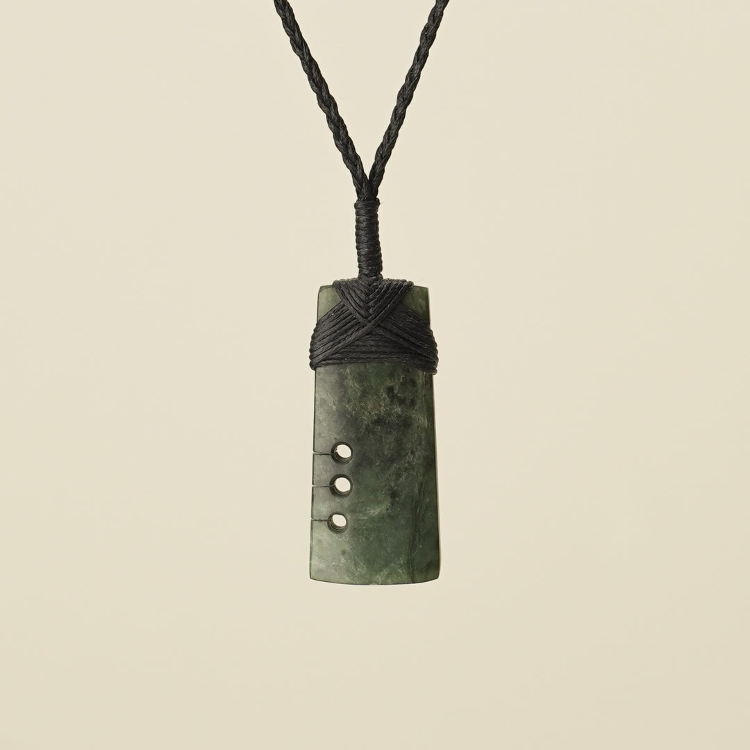 Notched Toki Hapopo Small Pounamu Pendant Black Binding
