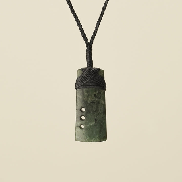 Notched Toki Hapopo Small Pounamu Pendant Black Binding