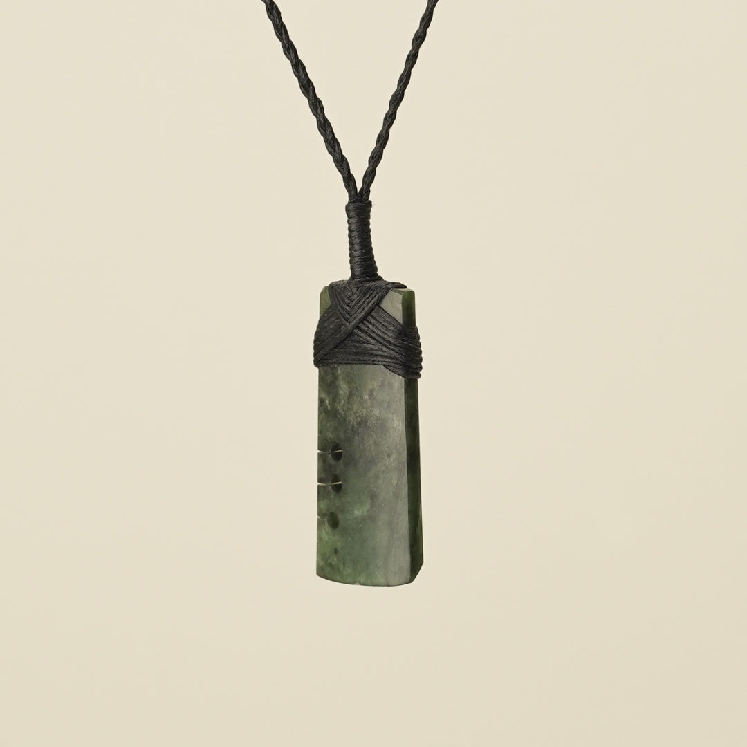Notched Toki Hapopo Small Pounamu Pendant Black Binding
