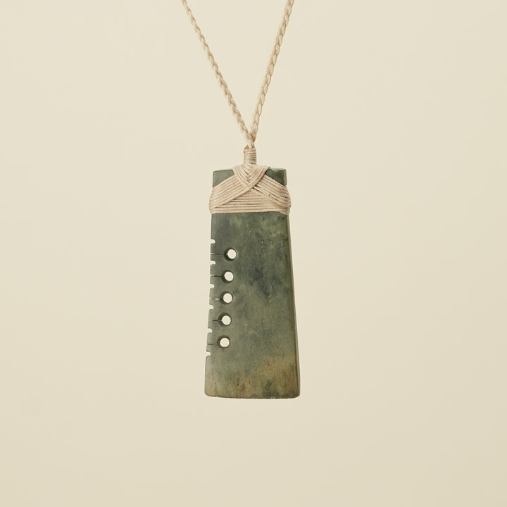 Notched Toki Raukaraka Matte Large Pounamu Tan Binding