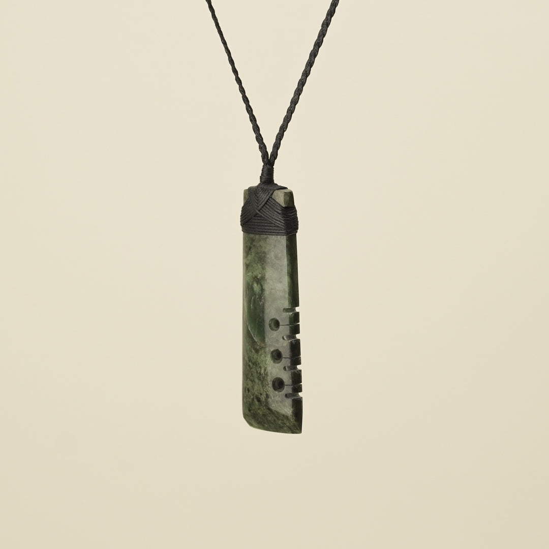 Notched Toki Hapopo Large Pounamu Pendant Black Binding