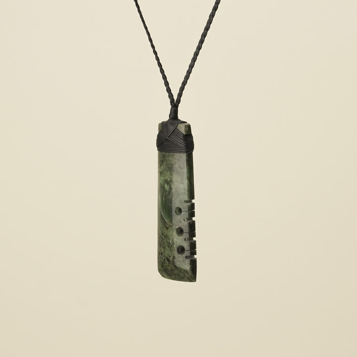 Notched Toki Hapopo Large Pounamu Pendant Black Binding