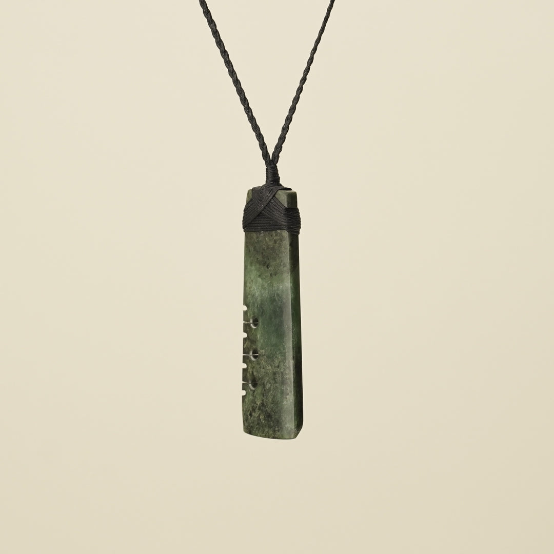 Notched Toki Hapopo Large Pounamu Pendant Black Binding