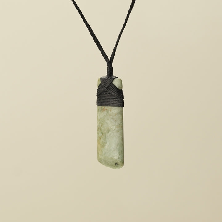 Medium Large Inanga Raukaraka Toki Pounamu Pendant Black Binding