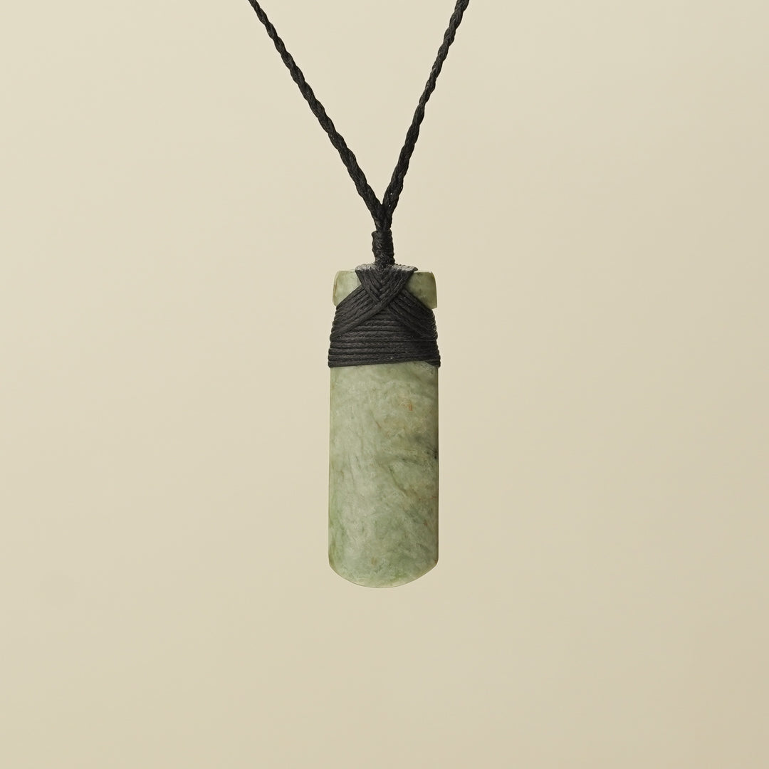 Medium Large Inanga Raukaraka Toki Pounamu Pendant Black Binding