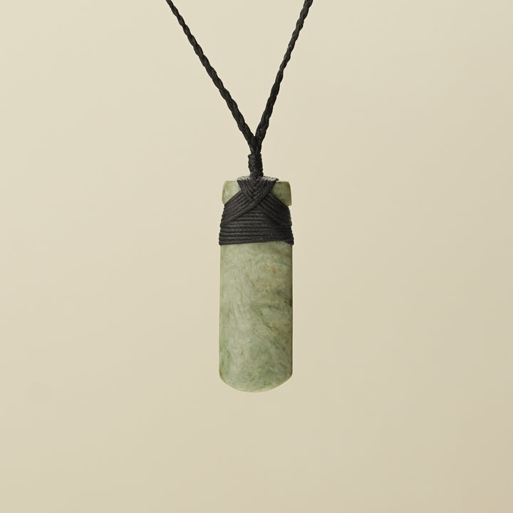 Medium Large Inanga Raukaraka Toki Pounamu Pendant Black Binding