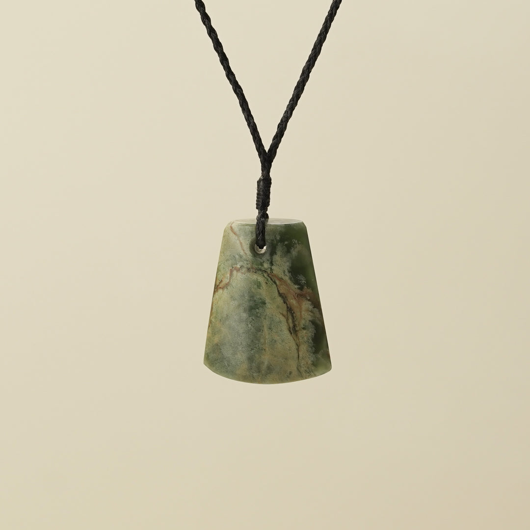Toki Raukaraka Pounamu Medium Large Pendant, Black Binding