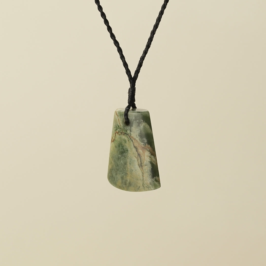 Toki Raukaraka Pounamu Medium Large Pendant, Black Binding