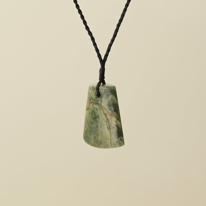 Toki Raukaraka Pounamu Medium Large Pendant, Black Binding