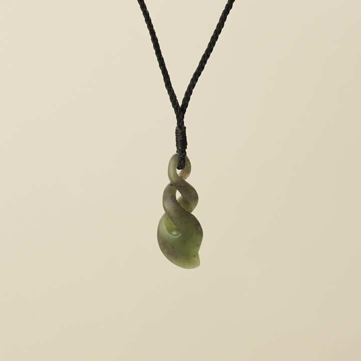 Pikorua Double Twist Small Pounamu Pendant, Black Binding