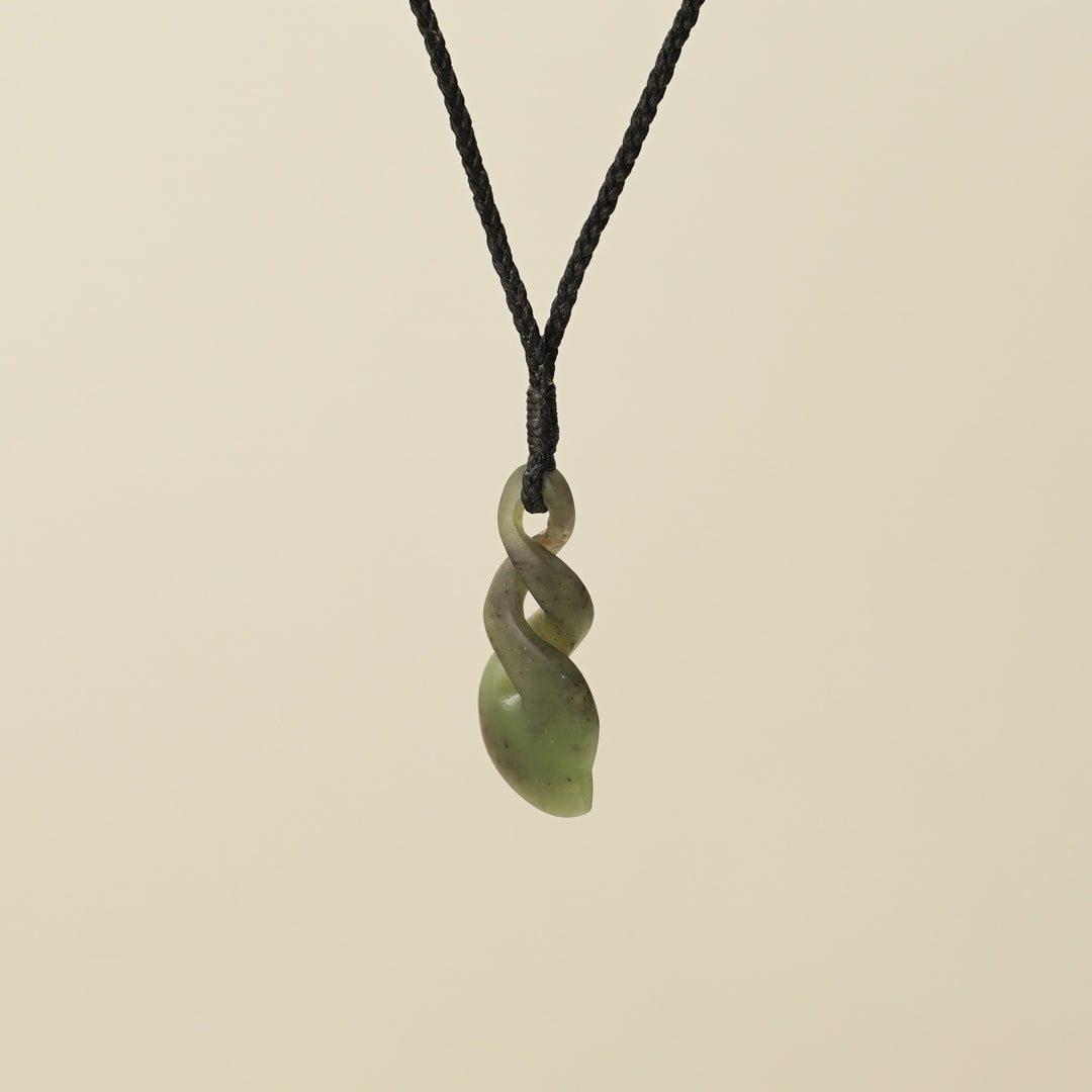 Pikorua Double Twist Small Pounamu Pendant, Black Binding