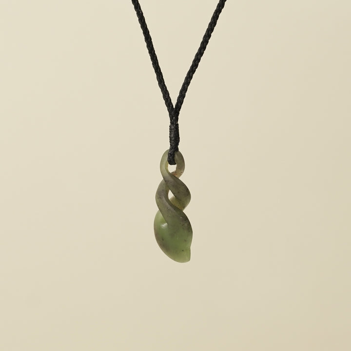 Pikorua Double Twist Small Pounamu Pendant, Black Binding