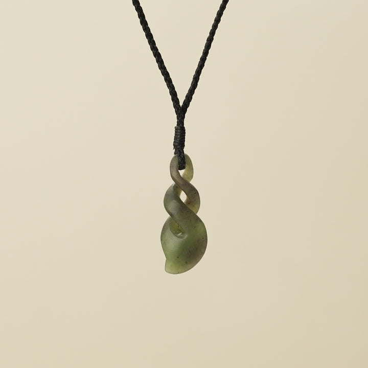 Pikorua Double Twist Small Pounamu Pendant, Black Binding