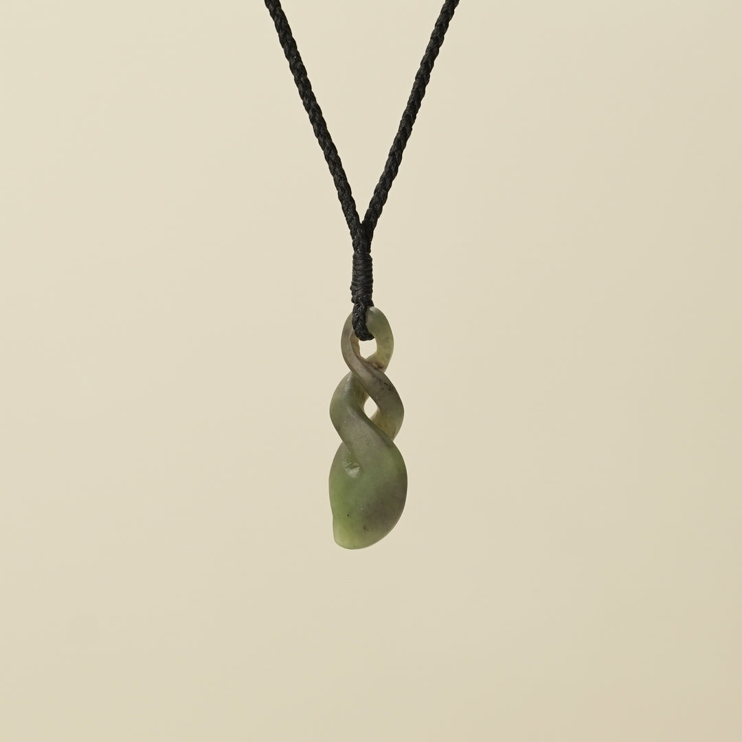 Pikorua Double Twist Small Pounamu Pendant, Black Binding