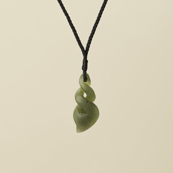 Pikorua Double Twist Small Pounamu Pendant, Black Binding