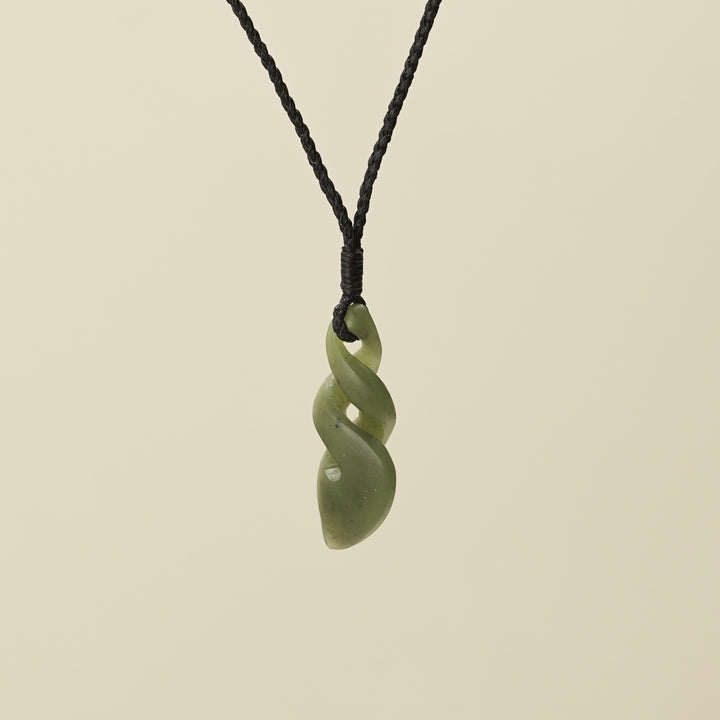 Pikorua Double Twist Small Pounamu Pendant, Black Binding