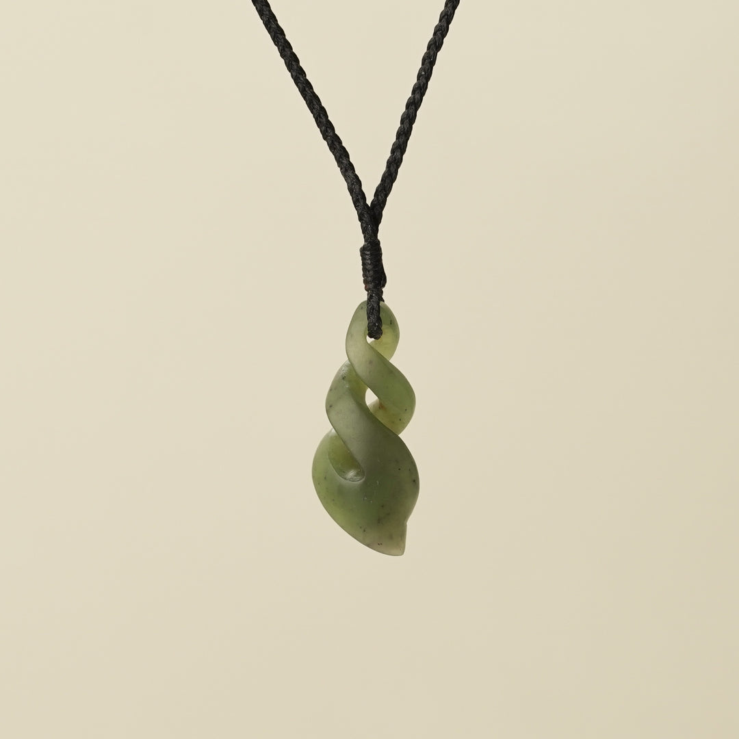 Pikorua Double Twist Small Pounamu Pendant, Black Binding
