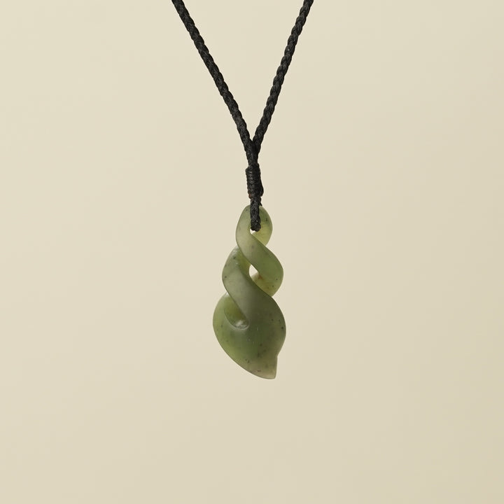 Pikorua Double Twist Small Pounamu Pendant, Black Binding