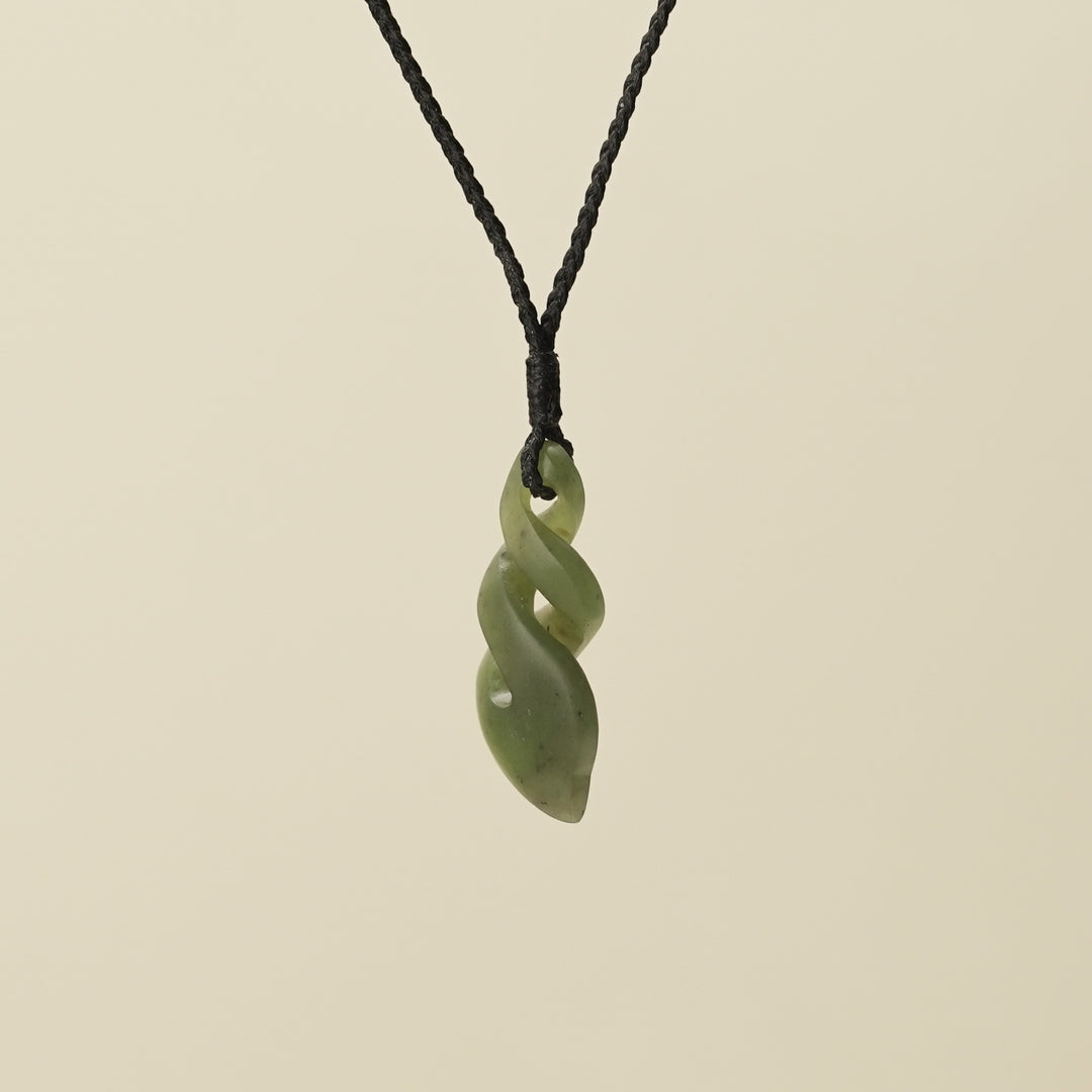 Pikorua Double Twist Small Pounamu Pendant, Black Binding