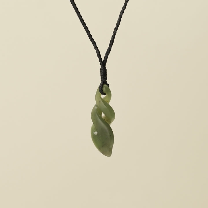 Pikorua Double Twist Small Pounamu Pendant, Black Binding
