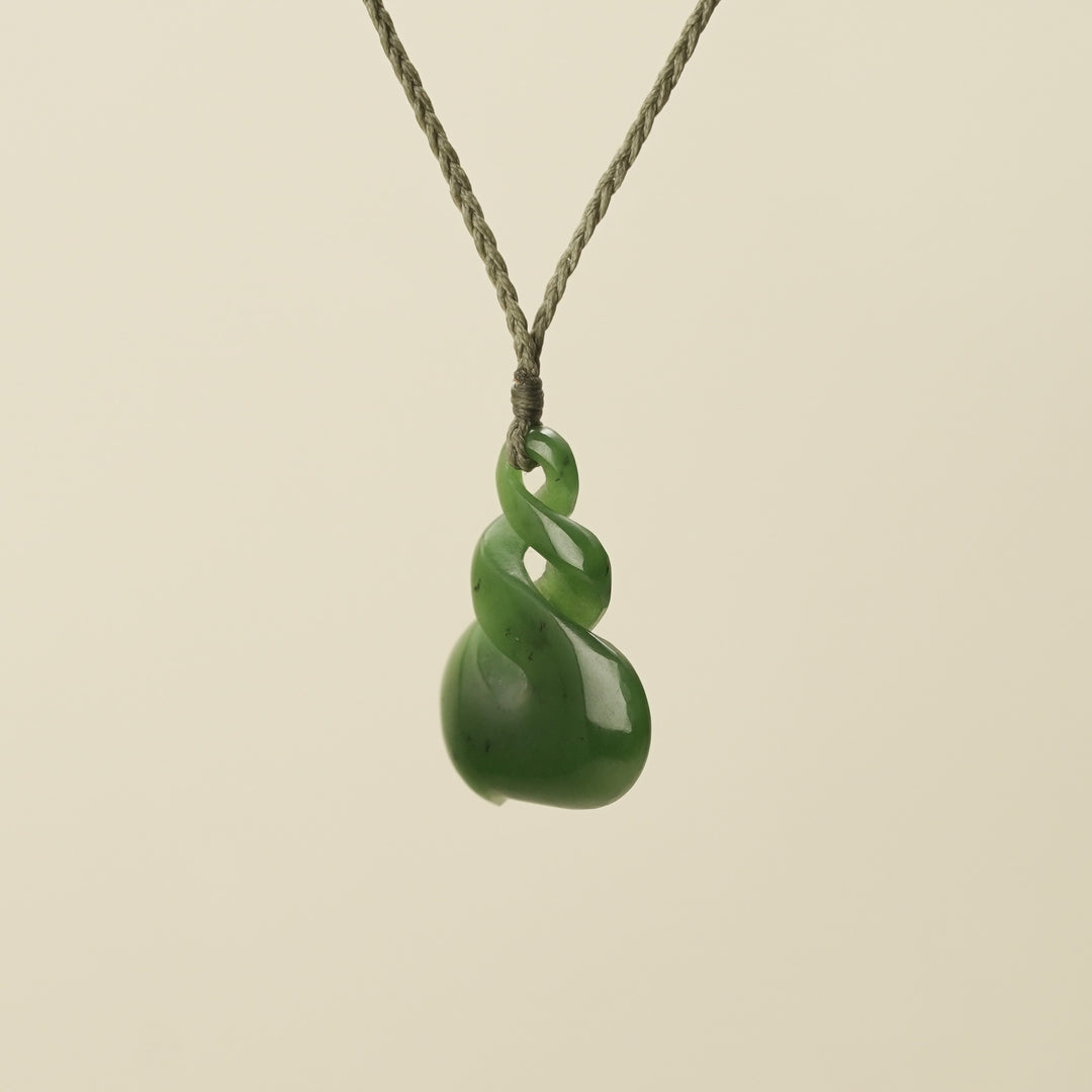 Pounamu Double Twist Pendant, Khaki Binding