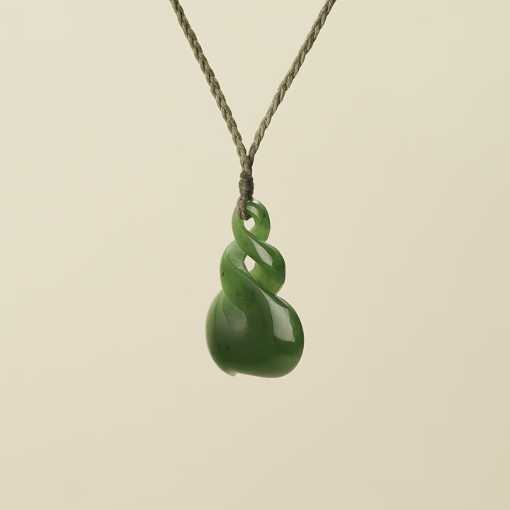 Pounamu Double Twist Pendant, Khaki Binding
