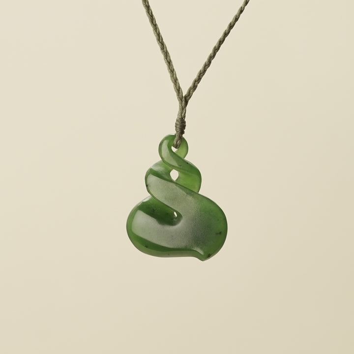Pounamu Double Twist Pendant, Khaki Binding