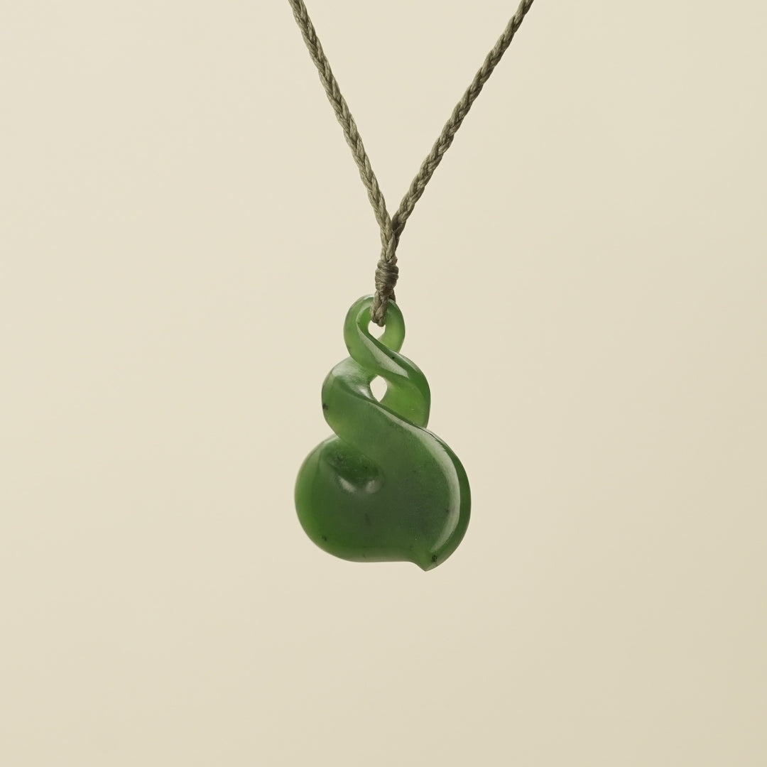 Pounamu Double Twist Pendant, Khaki Binding