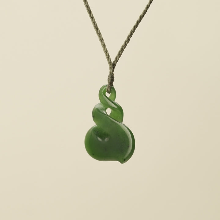 Pounamu Double Twist Pendant, Khaki Binding