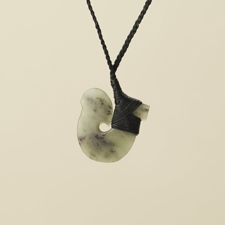 Hei Matau Small Pounamu Pendant, Black Binding