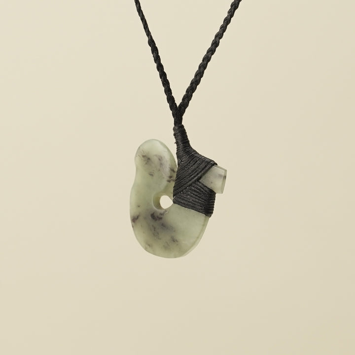Hei Matau Small Pounamu Pendant, Black Binding
