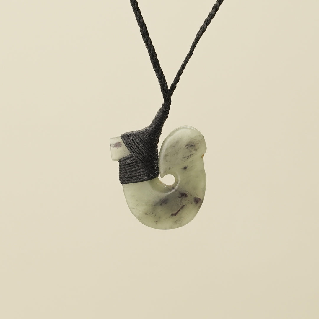 Hei Matau Small Pounamu Pendant, Black Binding