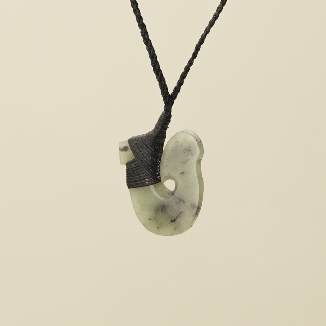 Hei Matau Small Pounamu Pendant, Black Binding