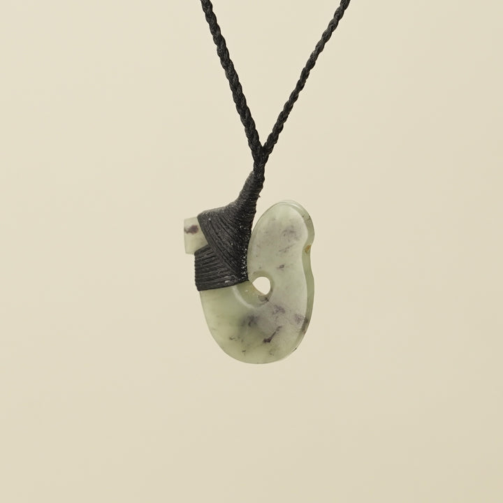 Hei Matau Small Pounamu Pendant, Black Binding