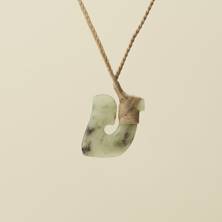 Hei Matau Small Pounamu Pendant, Tan Binding