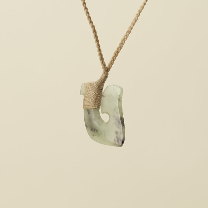 Hei Matau Small Pounamu Pendant, Tan Binding