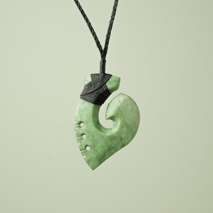 Medium Large Inanga Greenstone Hei Matau Pendant