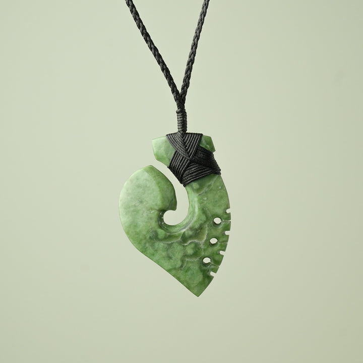Medium Large Inanga Greenstone Hei Matau Pendant