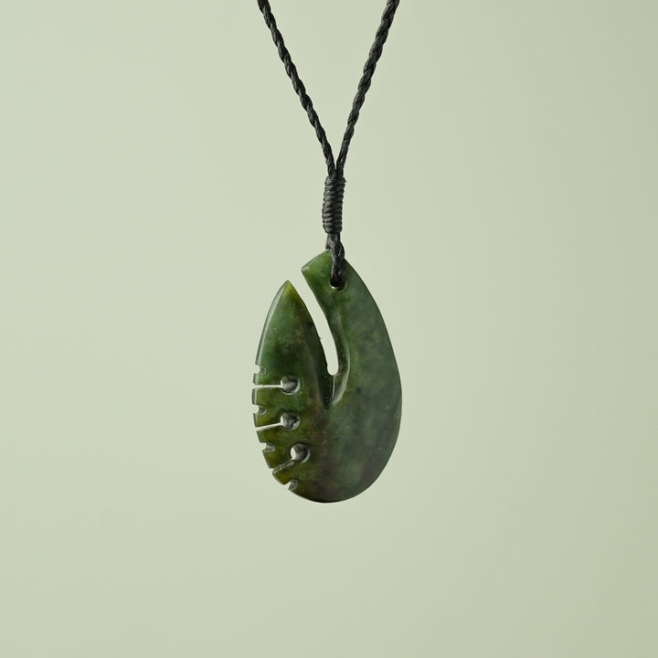 Medium Raukaraka Greenstone Hei Matau Pendant