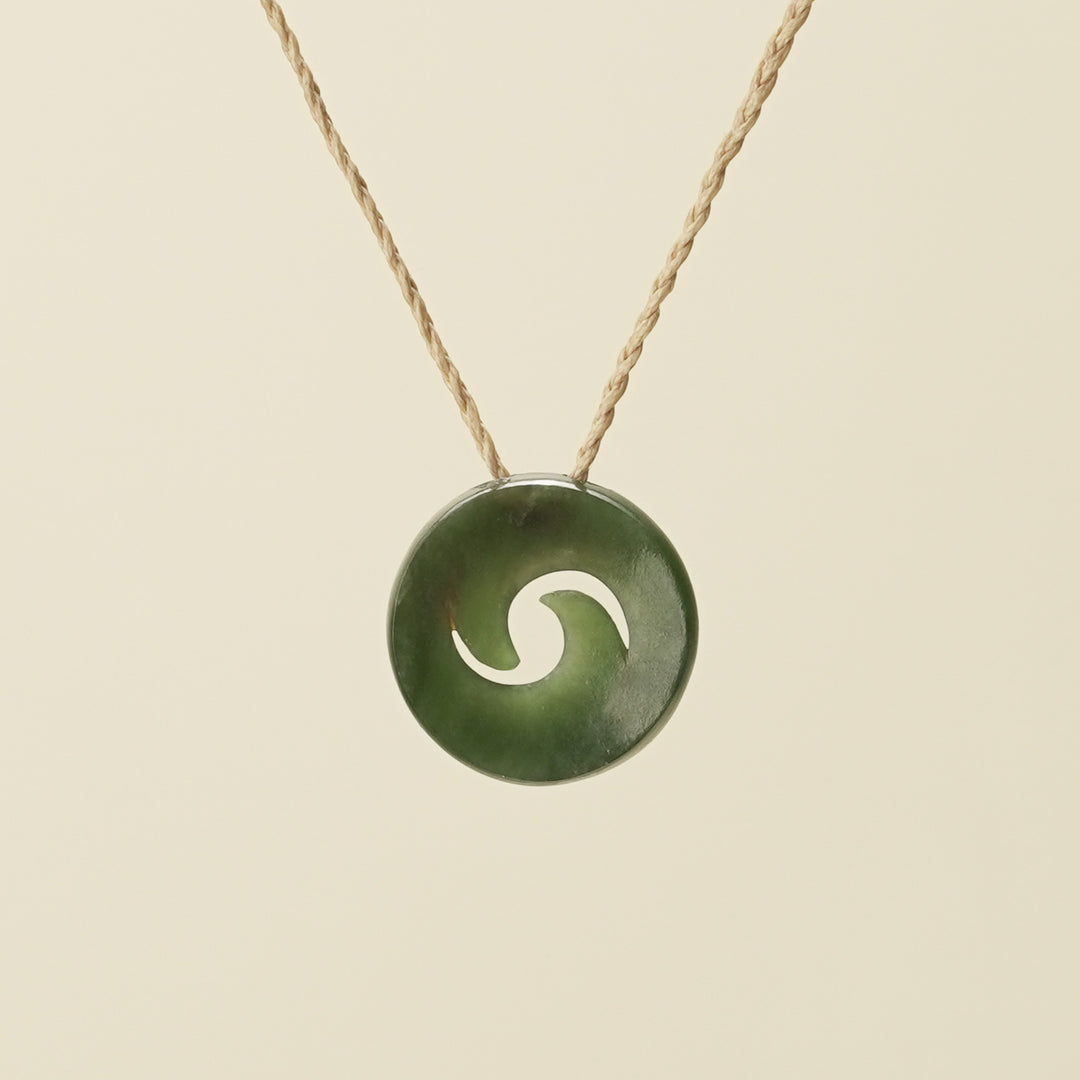 Koru Kawakawa Pounamu Pendant, Tan Binding