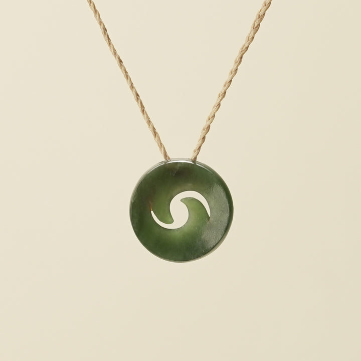 Koru Kawakawa Pounamu Pendant, Tan Binding