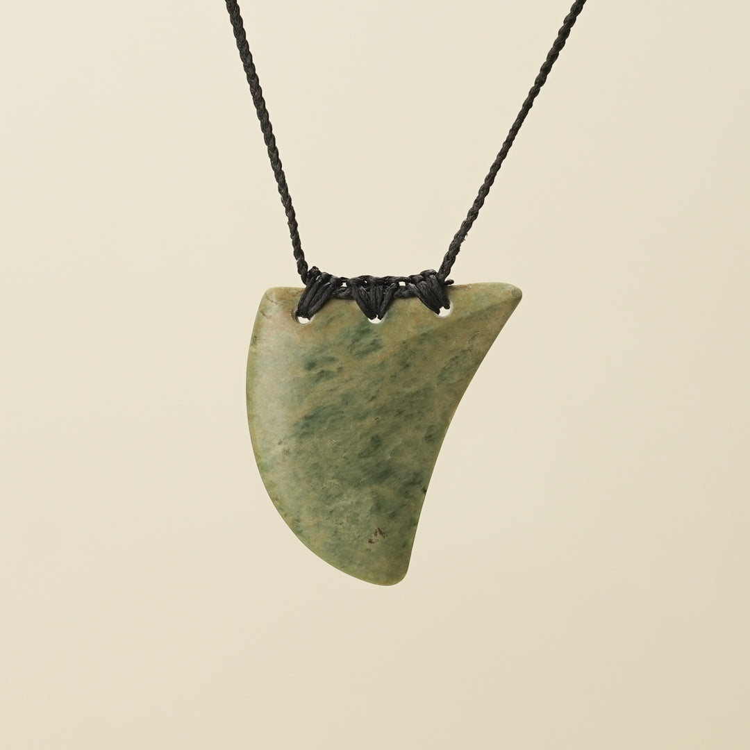 Niho Tooth Raukaraka Pounamu Large Pendant, Black Binding