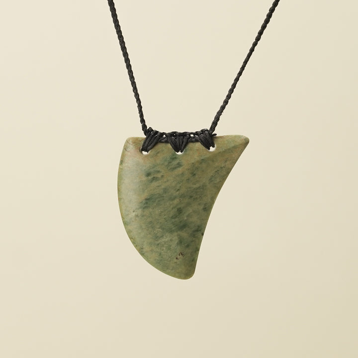 Niho Tooth Raukaraka Pounamu Large Pendant, Black Binding