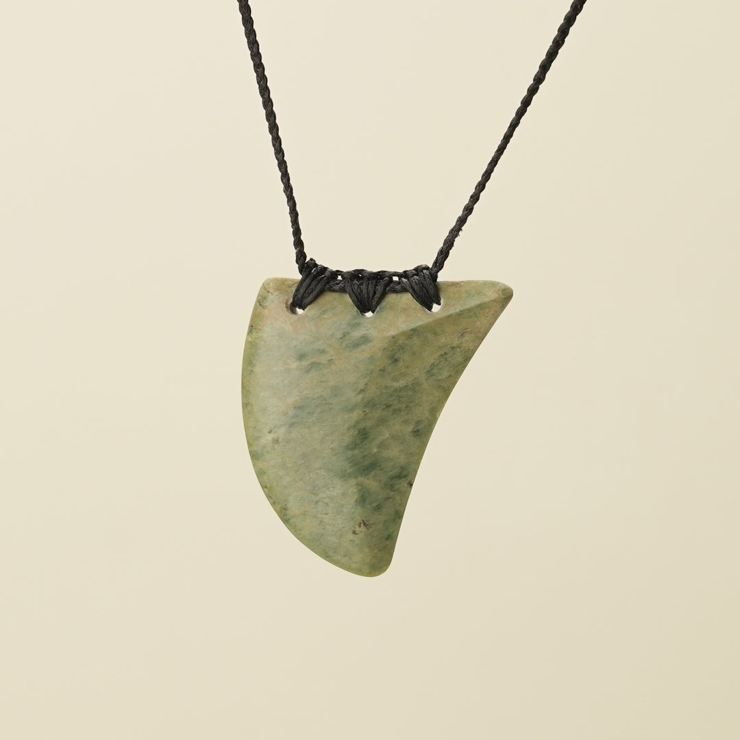 Niho Tooth Raukaraka Pounamu Large Pendant, Black Binding