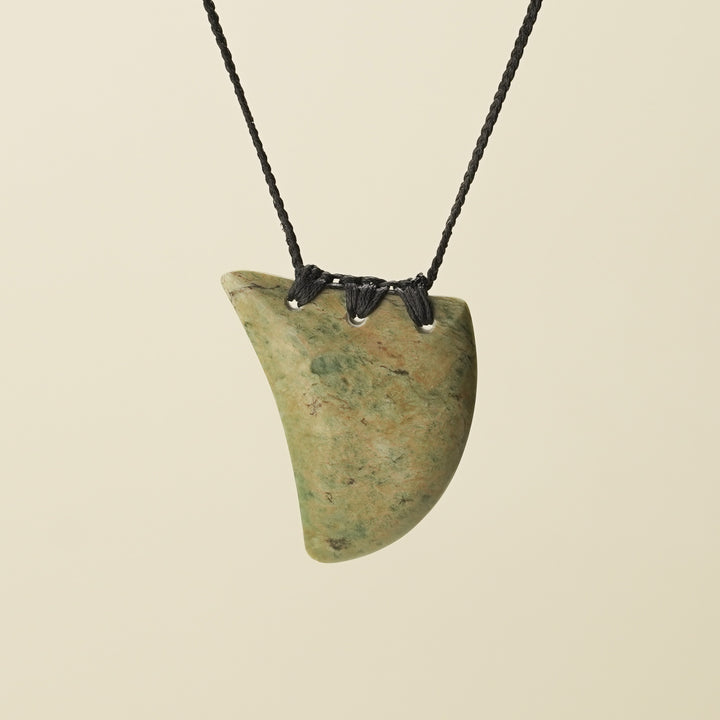 Niho Tooth Raukaraka Pounamu Large Pendant, Black Binding