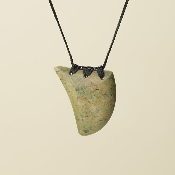 Niho Tooth Raukaraka Pounamu Large Pendant, Black Binding