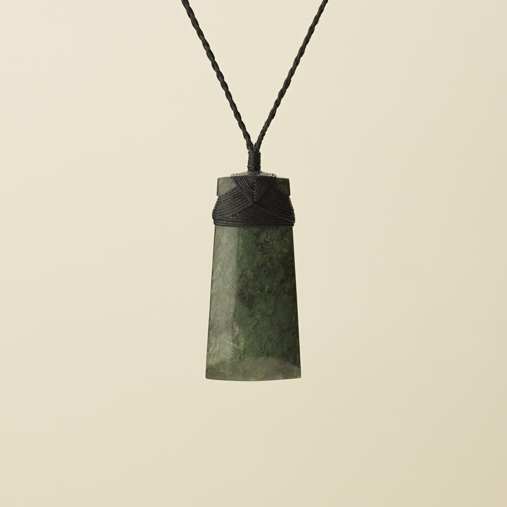 Toki Hapopo Pounamu Medium Large Pendant, Black Binding
