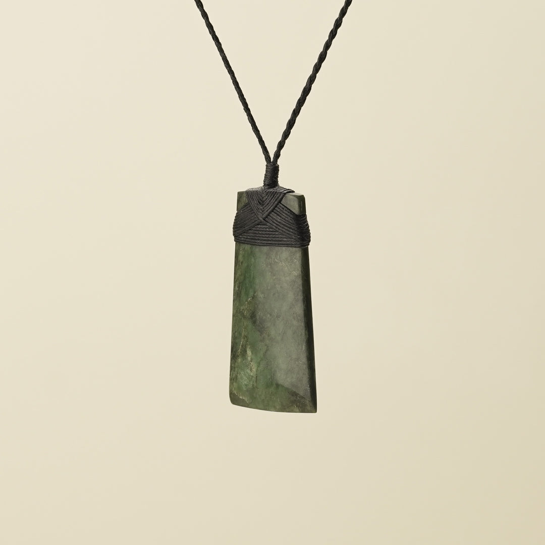 Toki Hapopo Pounamu Medium Large Pendant, Black Binding