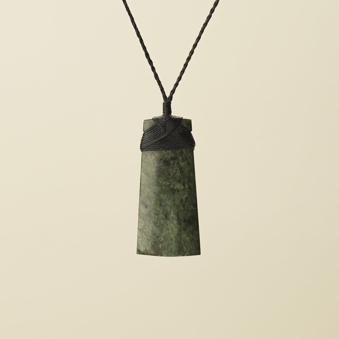 Toki Hapopo Pounamu Medium Large Pendant, Black Binding